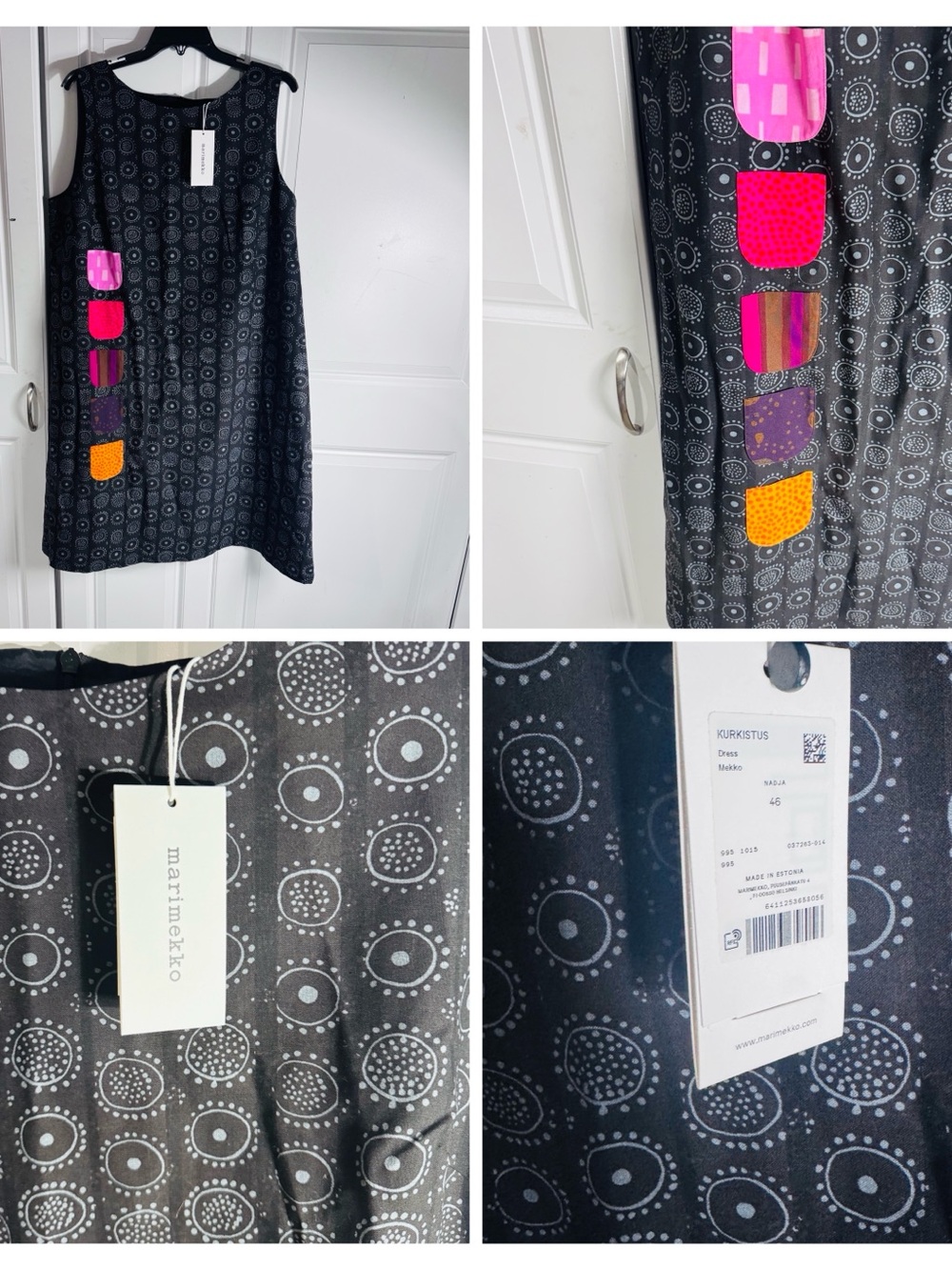 Marimekko Black Shift Dress with Pink, Magenta and Orange Accents
